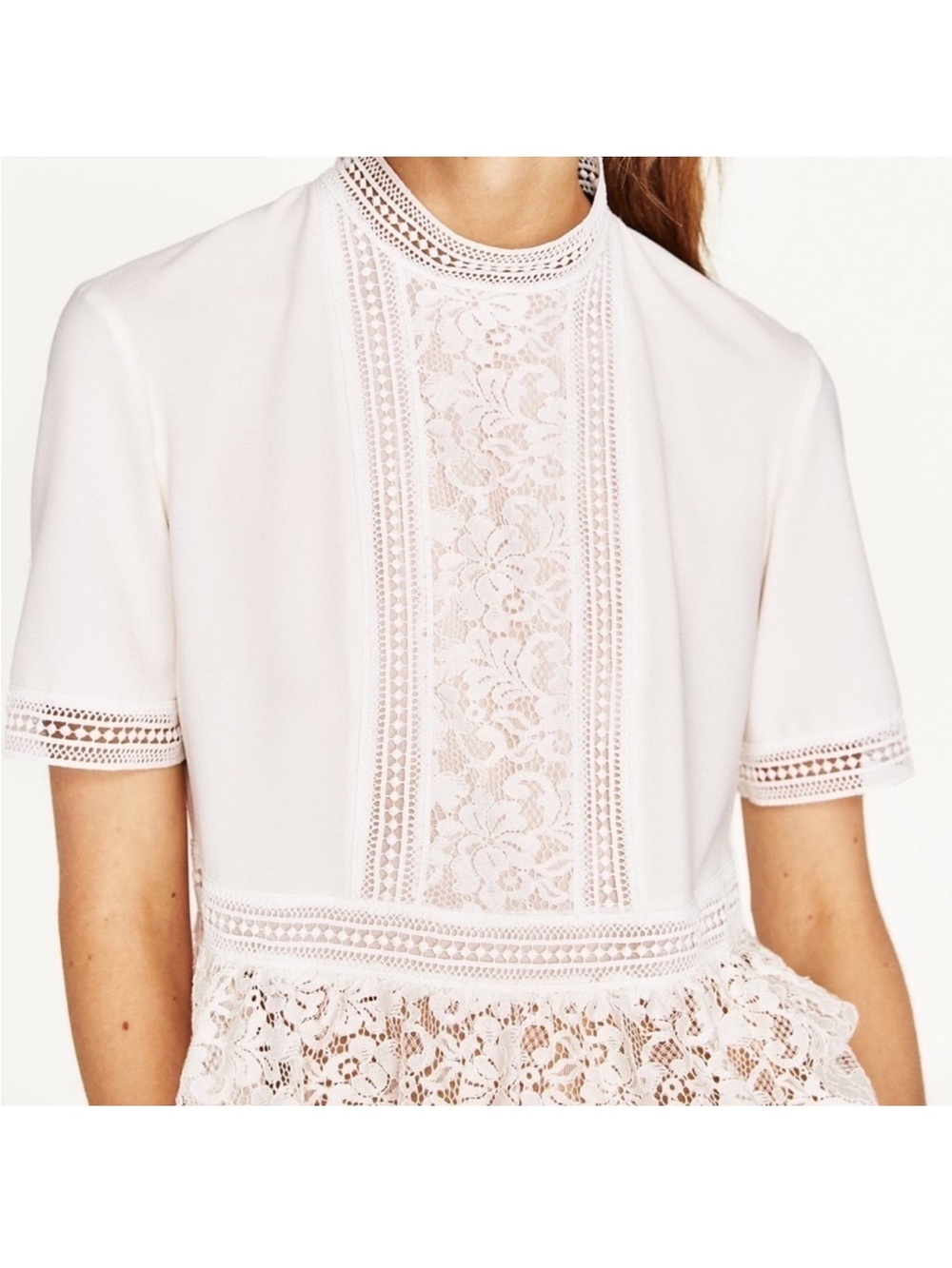 Zara Woman Lace Trim Peplum Top